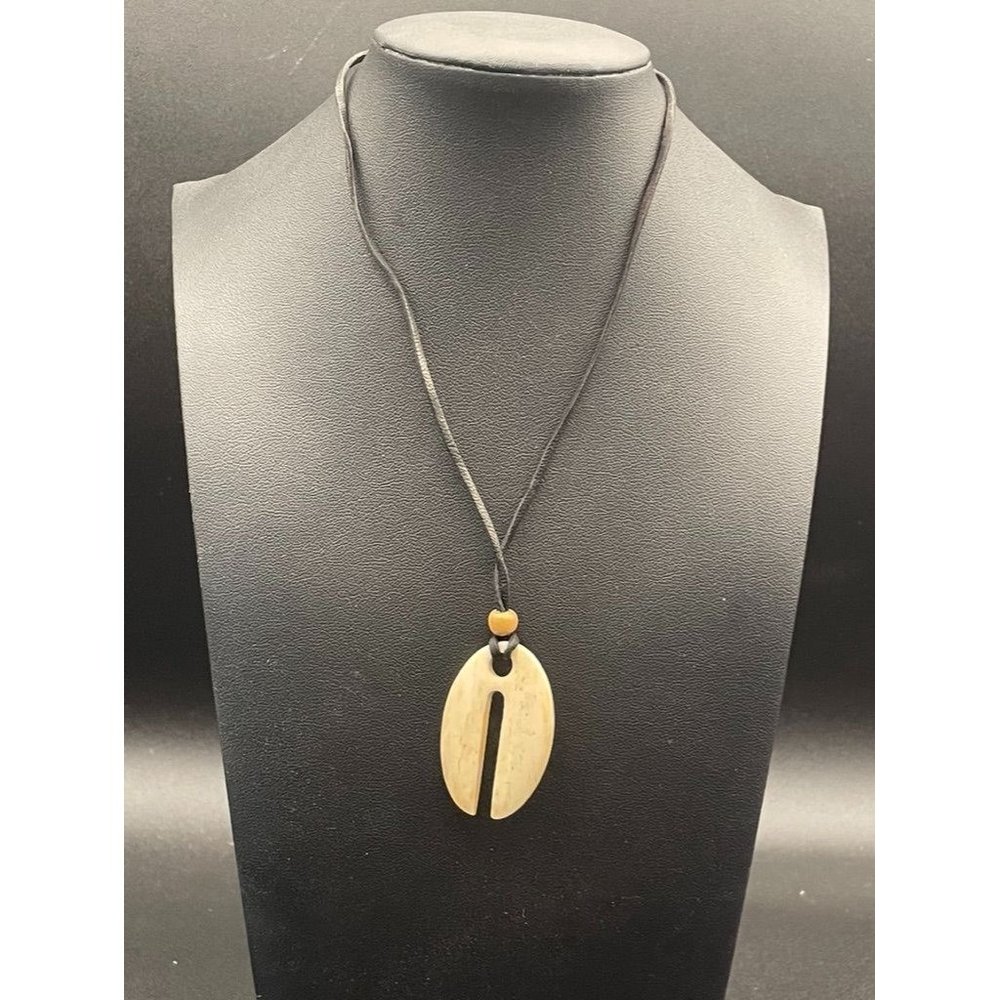 Garson Brown Leather Strap Wooden Slited oval Adjustable Necklace Length 9 Inche